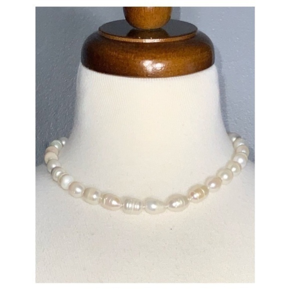 Baroque Japanese Pearl 12X14mm 18 Inches With Silver Rose Clasp Necklace Chocker